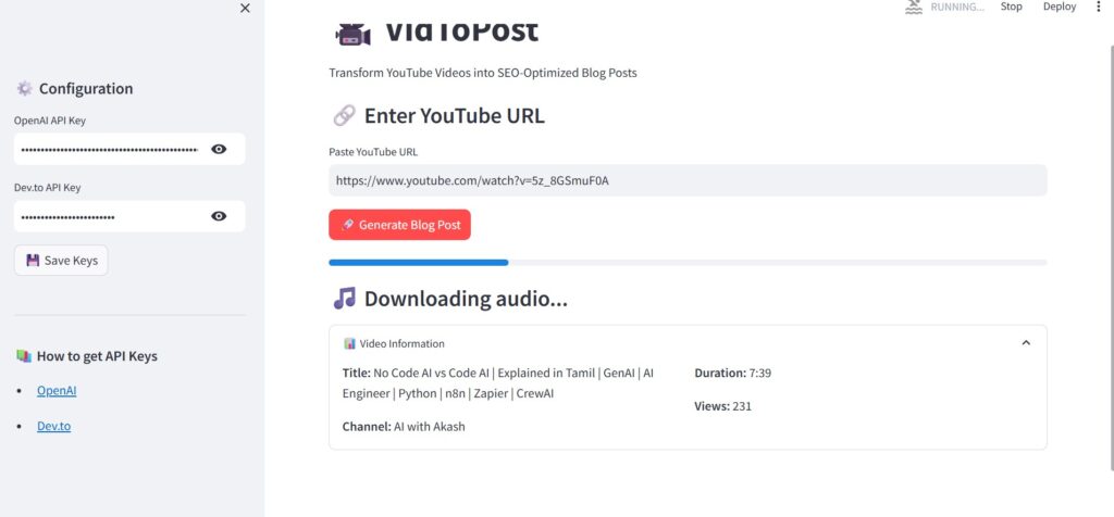 MicroSaaS Generative AI VidToPost